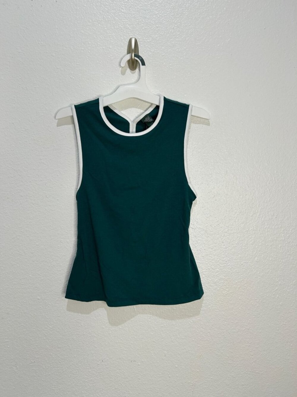 NWT Women's M Wild Fable Dark Teal Green Sleeveless Ribbed Tank Top With Open Ba